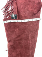 New Burgundy Congress Leather Show Chaps With Fringe Adjustable Waist 42” L N-41