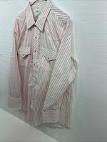 New Men’s Champion Western Red White Stripe Long Sleeve Pearl Snap 17.5 XL R-74