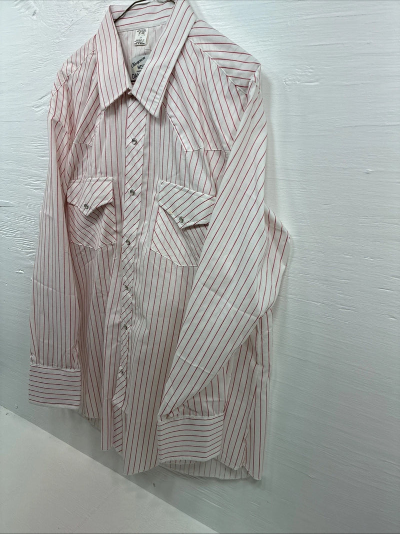 New Men’s Champion Western Red White Stripe Long Sleeve Pearl Snap 17.5 XL R-74