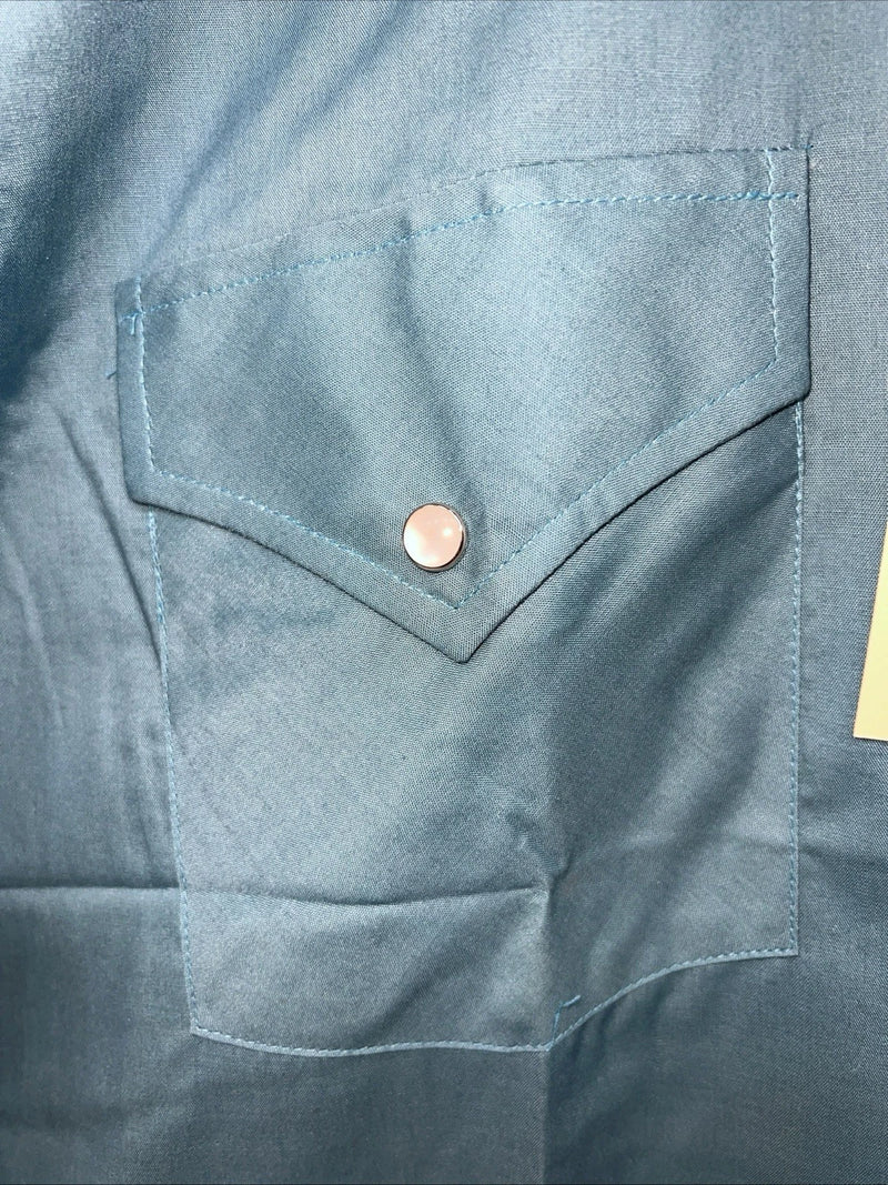 New Mens Blue Short Sleeve ELY cattleman Pearl Snap Shirt. 18.5 2XL G-76