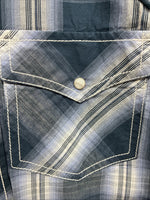 New Men’s ELY 1878 Blue Gray Plaid Long Sleeve Pearl Snap Large V-30 