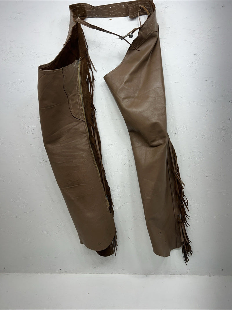 NOS Brown Show Chaps With Fringe Adjustable Waist 33” I-64