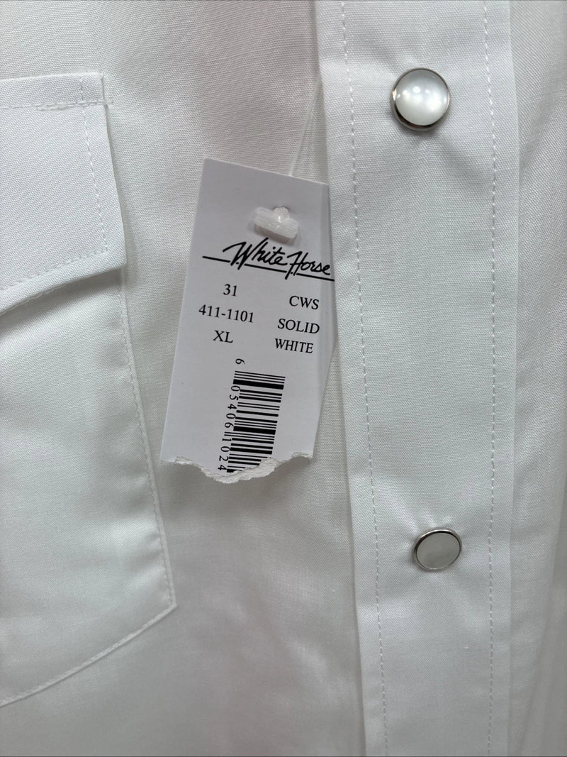 New Men’s White Horse Simple White Western Short Sleeve Pearl Snap XL T-12