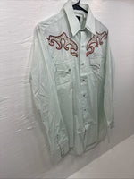 New Men’s Champion Western Mint Green Long Sleeve Pearl Snap 15 Medium K-89
