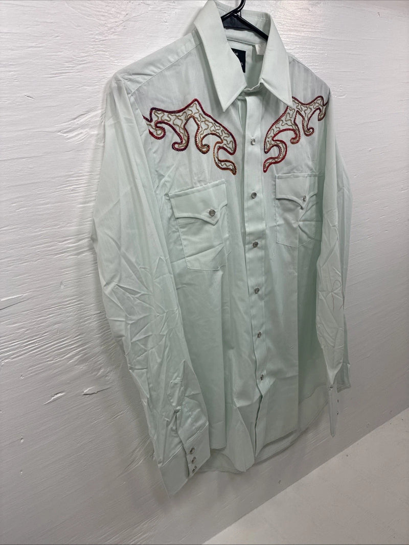 New Men’s Champion Western Mint Green Long Sleeve Pearl Snap 15 Medium K-89