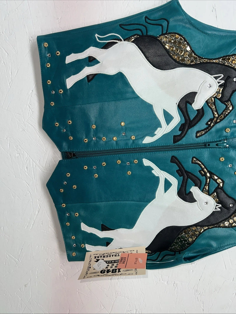 New Women’s 1849 Authentic Ranchwear Blue Horse Show Vest XS L-600