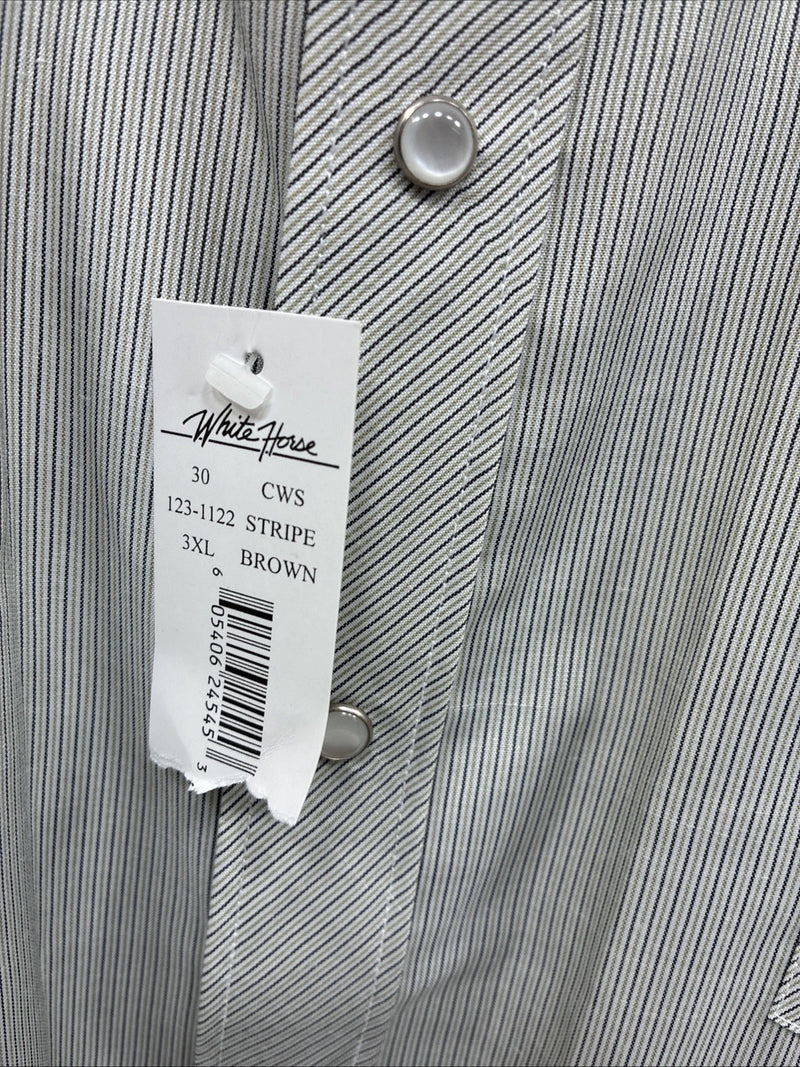New Men’s White Horse Gray Strip Long Sleeve Pearl Snap 3XL E-61