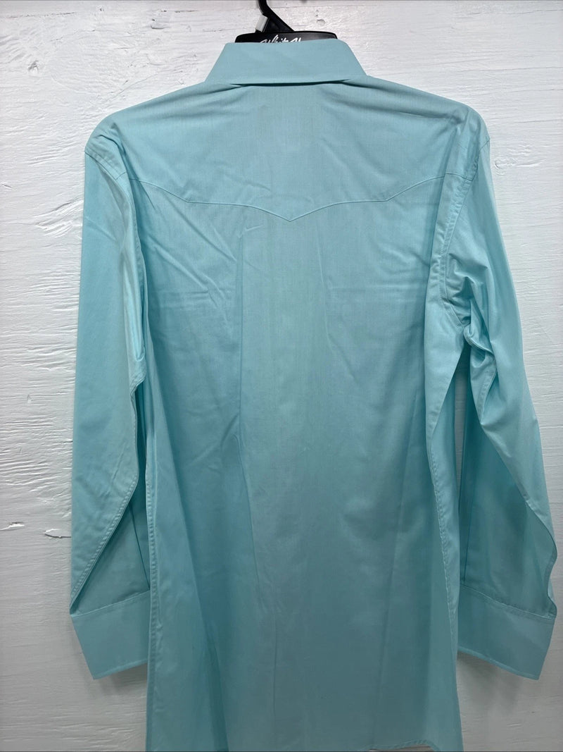New Men’s White horse Blue Simple Long Sleeve Pearl Snap Medium K-55