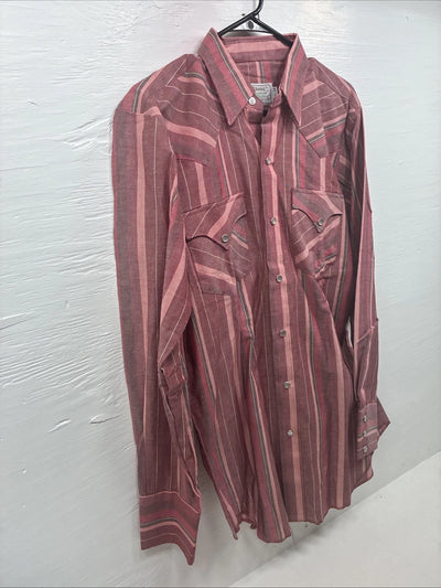New Men’s H Bar C Pink Stripe Long Sleeve Pearl Snap 15.5 X 34 Medium T-75