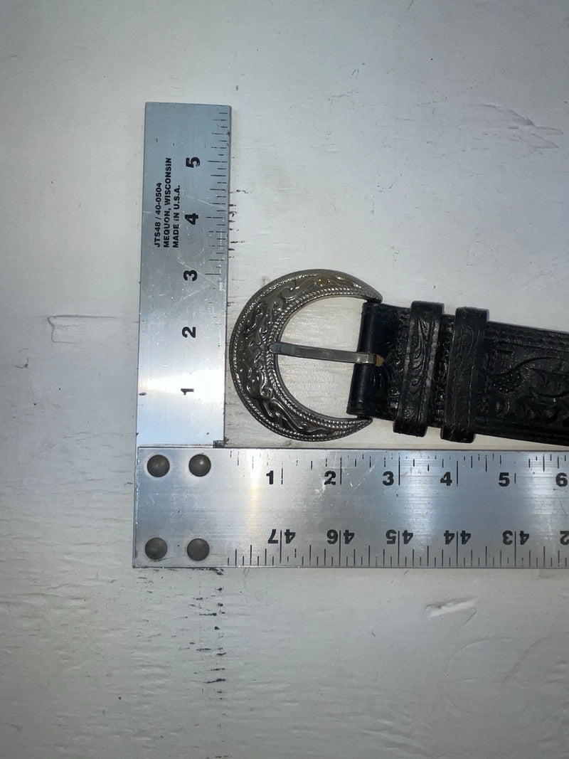 New Black Genuine Leather Tooled 28” Belt #WF809 NN-47