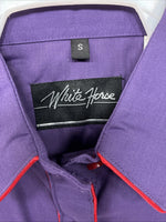 New Women’s White Horse Purple Red Long Sleeve Pearl Snap Small LL-72