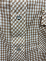 New Men’s Circle S Brown White Checkered Long Sleeve Pearl Snap XL R-14