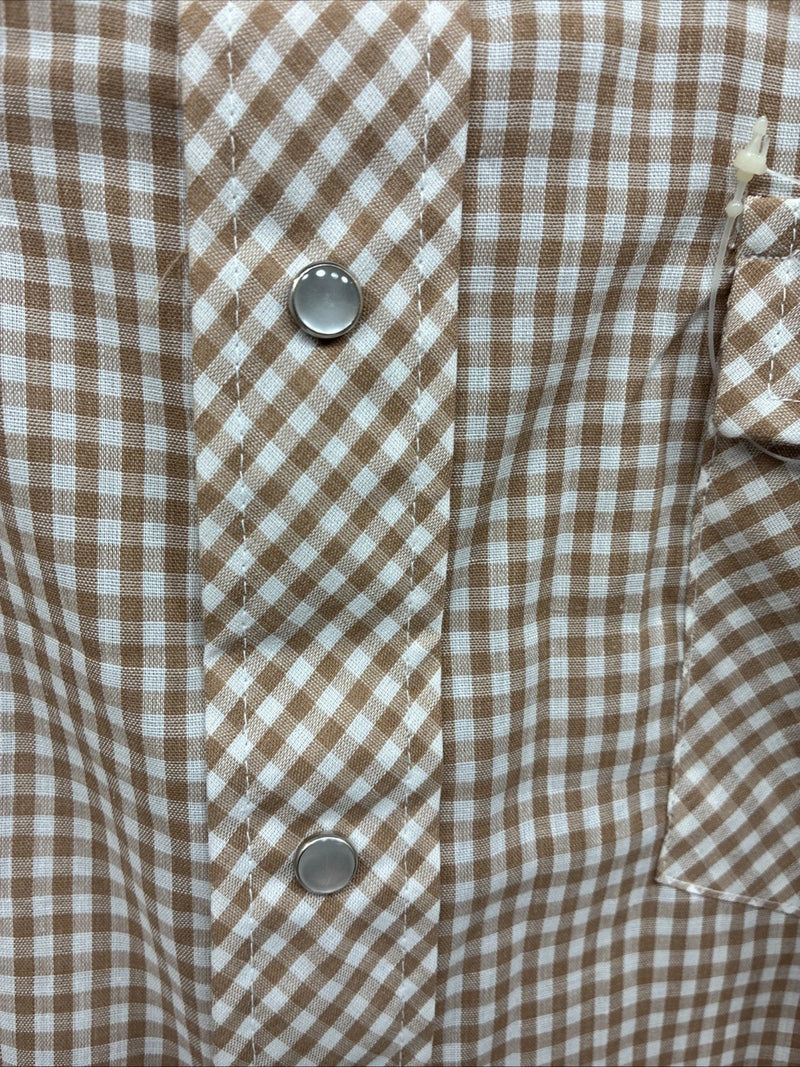 New Men’s Circle S Brown White Checkered Long Sleeve Pearl Snap XL R-14