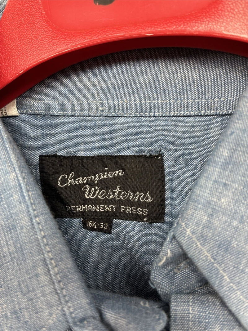 New Men’s Champion Western Blue Jean Long Sleeve Pearl Snap 16.5 Large AA-26