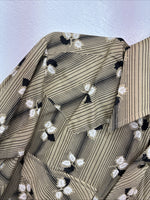New Men’s ELY Plains Tan Black Floral Long Sleeve Pearl Snap 15.5 Large LL-91