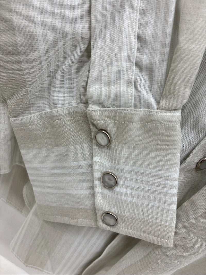 New Men’s H Bar C Tan White Stripe Long Sleeve Pearl Snap 16 X 34 Large Q-87