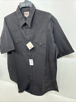 New Men’s ELY Cattleman Black Simple Short Sleeve Pearl Snap 18 2XL F-94
