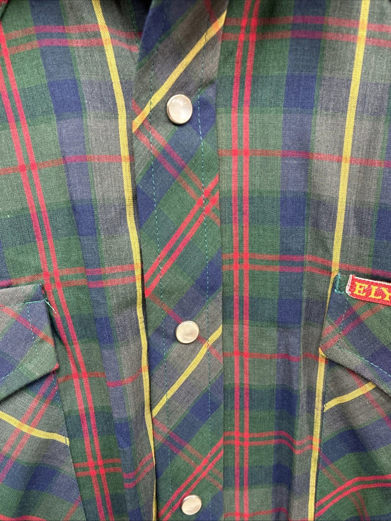 New Men’s ELY Plains Green Multicolor Plaid Long Sleeve Pearl Snap Large Q-66