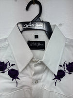 New Men’s White Horse White Purple Long Sleeve Pearl Snap Large MM-34