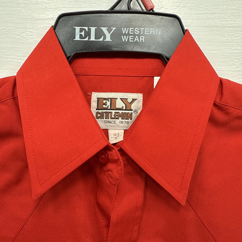 New Men’s ELY CattleMan Red short sleeve pearl snap 14.5 small B-72