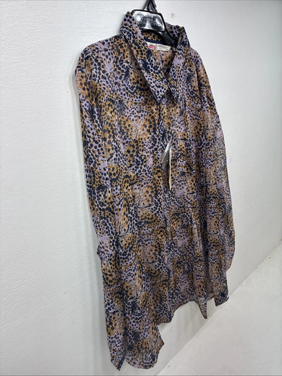 New Women’s Cumberland Purple Yellow Print Long Sleeve Pearl Snap 3XL GG-41