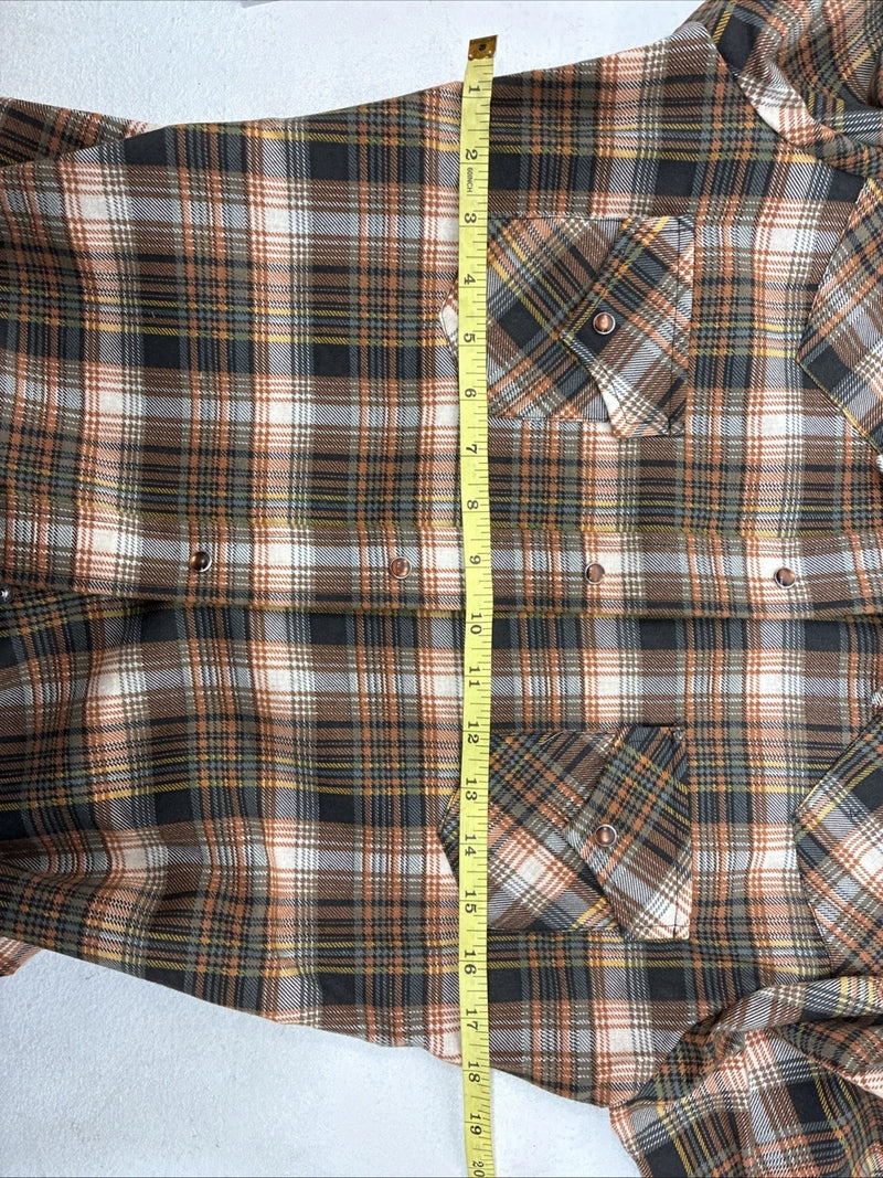New Women’s Panhandle Slim Brown Plaid Long Sleeve Pearl Snap Size 34 MM-57