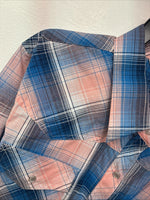 New Women’s Cumberland Pink Blue Plaid Long Sleeve Pearl Snap 1XL Plus GG-68