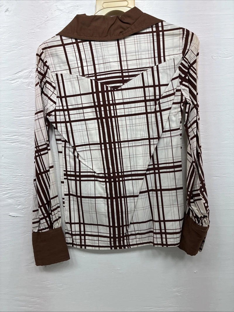 New Men’s H Bar C Brown White Stripe Long Sleeve Pearl Snap XS J-66