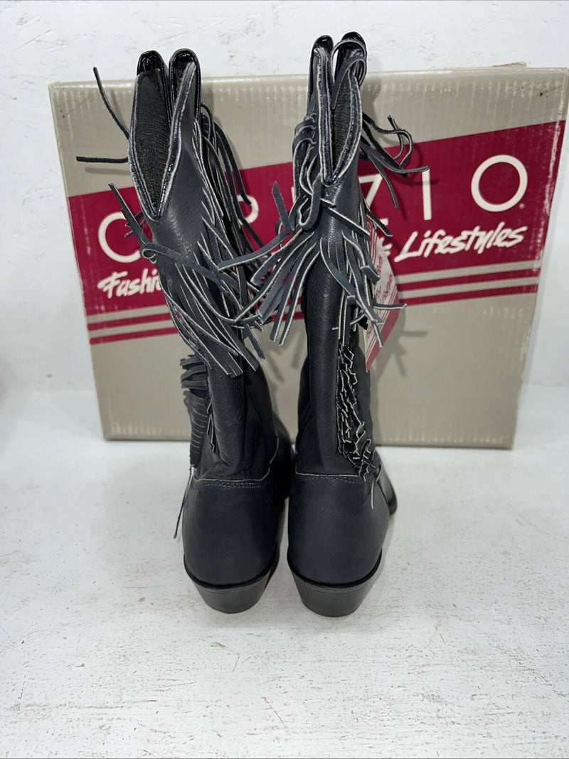 New Women’s Navy Fringe Capezio Cowboy Boots. L 692 7.5 7 1/2 M. 17-80