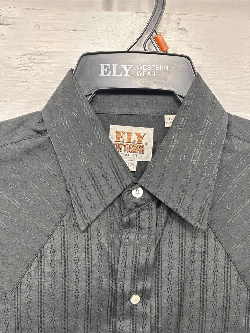New Men’s ELY Cattleman black Stripe Long Sleeve Pearl Snap Medium J-94