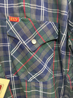 New Men’s ELY Plains Blue Green Plaid Long Sleeve Pearl Snap 15.5 Medium R-30