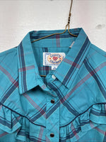 New Women’s Country Charmers Blue Plaid Long Sleeve Pearl Snap Size Large YY-117