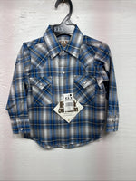 New Toddlers ELY Cattleman Blue Plaid Long Sleeve Pearl Snap JUV-3 DD-17