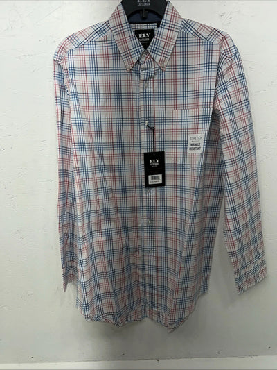 New Men’s Blue Red Plaid ELY Cattleman Button Up Long Sleeve Shirt. M P-42