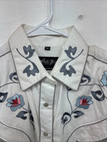 New Women’s White Horse White Embroidered Long Sleeve Pearl Snap Medium MM-33