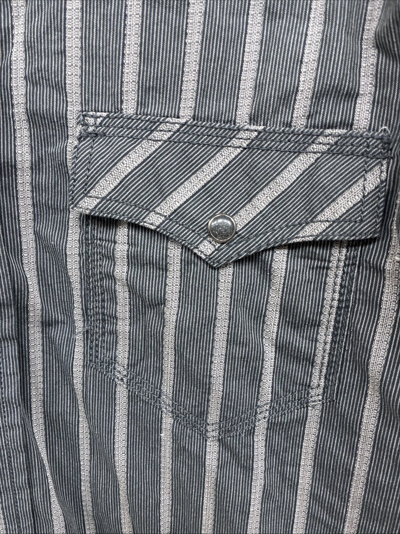 New Men’s Moonshine Spirit Gray Stripe Long Sleeve Pearl Snap Medium K-71