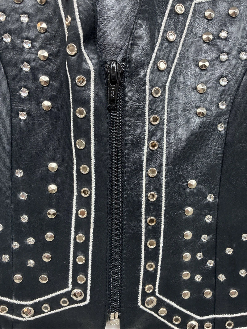 New Women’s 1848 RanchWear Black Rhinestone Sleeveless Vest Zip Up XS YY-38
