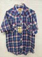 New Men’s ELY Cattleman Purple Plaid Long Sleeve Pearl Snap Large X-35