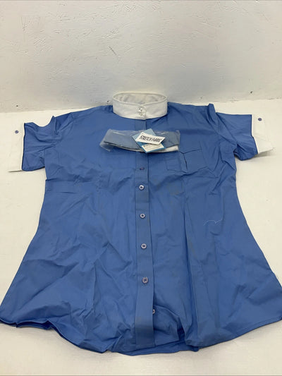 New Women’s Blue And White Ovation Short Sleeve English Shirt. 18 G-55