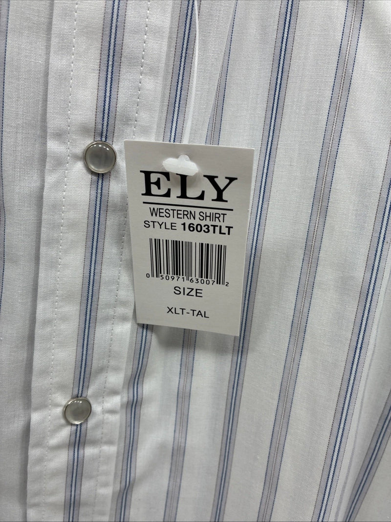 New Men’s ELY Cattleman White Stripe Short Sleeve Pearl Snap XL J-35
