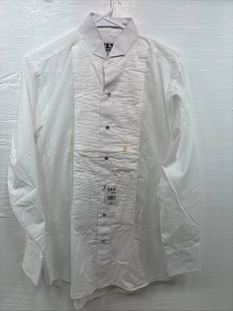 New ELY Cattleman White Long Sleeve Pearl Snap English Shirt Small X-97