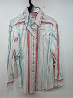 New Women’s H Bar C Multicolor Stripe Long Sleeve Pearl Snap Size 36 II-22