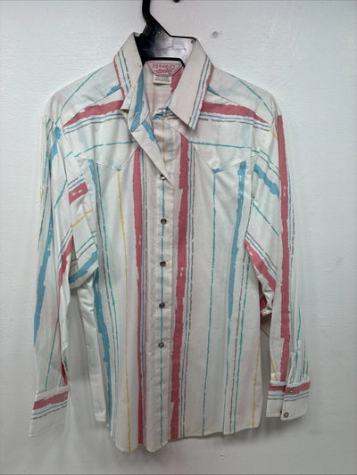New Women’s H Bar C Multicolor Stripe Long Sleeve Pearl Snap Size 36 II-22