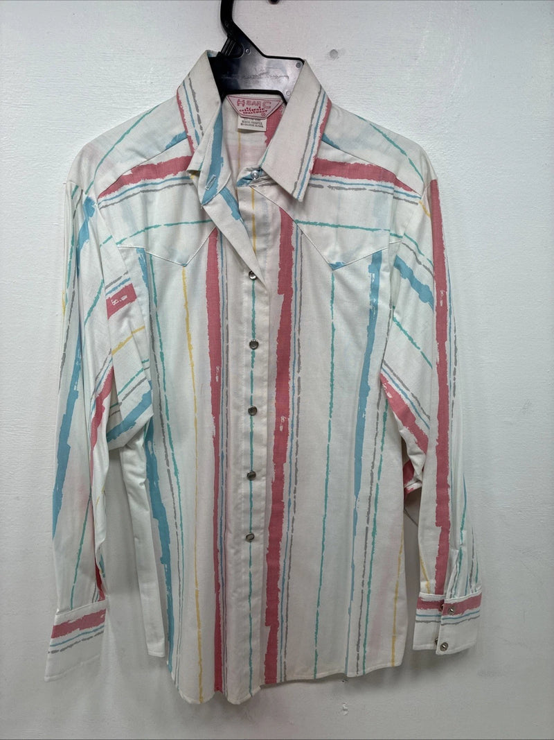 New Women’s H Bar C Multicolor Stripe Long Sleeve Pearl Snap Size 36 II-22