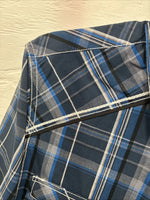 New Men’s ELY 1878 Blue Black Plaid Short Sleeve Pearl Snap Medium J-91