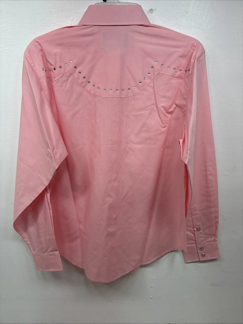 New Women’s White Horse Pink Gem Long Sleeve Pearl Snap Medium KK-95