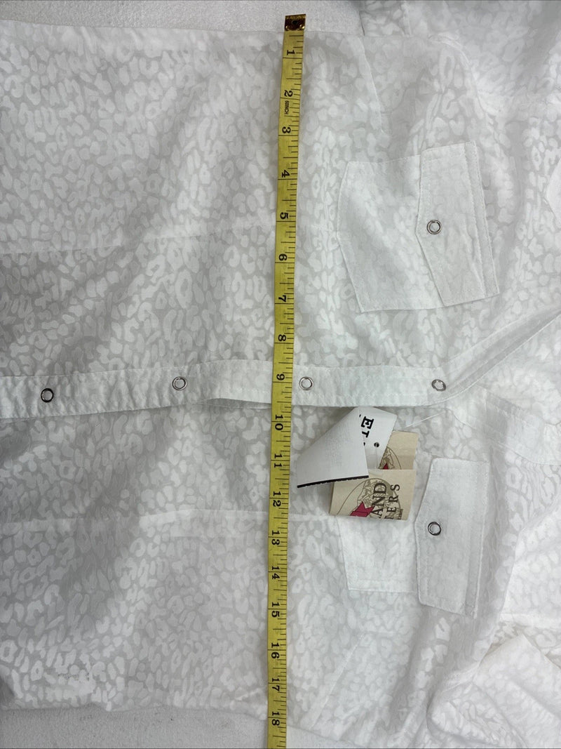 New Women’s Cumberland White Cheetah Print Long Sleeve Pearl Snap Small LL-2