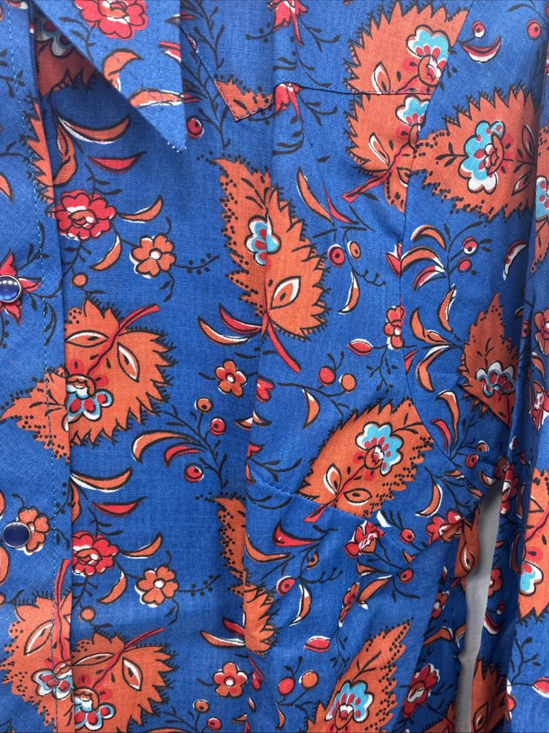 New Women’s Tem Tex Blue Orange Long Sleeve Pearl Snap Size 34 DD-151