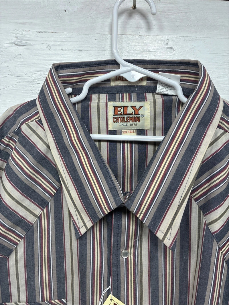 New Men’s ELY Cattleman Multicolor Stripe Short Sleeve Pearl Snap 3XL M-82