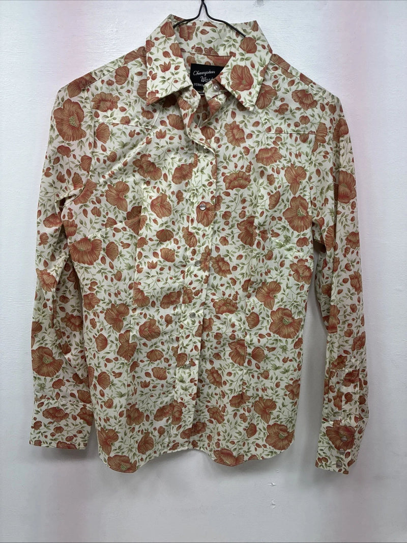 New Women’s Champion Western Floral Long Sleeve Pearl Snap Size 12 LL-5